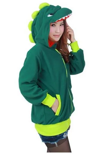 Green Dinosaur Long sleeve  zip up Dino Hoodie