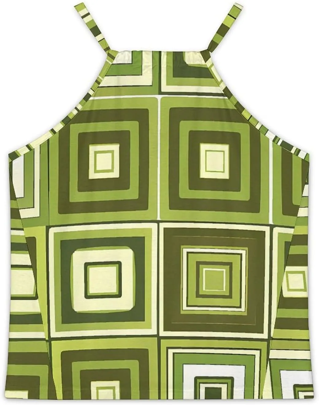 Green Squares Pattern Women's Tank Top Sleeveless Spaghetti Straps Tie Back Print T-shirt Tops