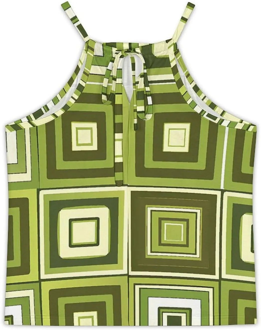 Green Squares Pattern Women's Tank Top Sleeveless Spaghetti Straps Tie Back Print T-shirt Tops