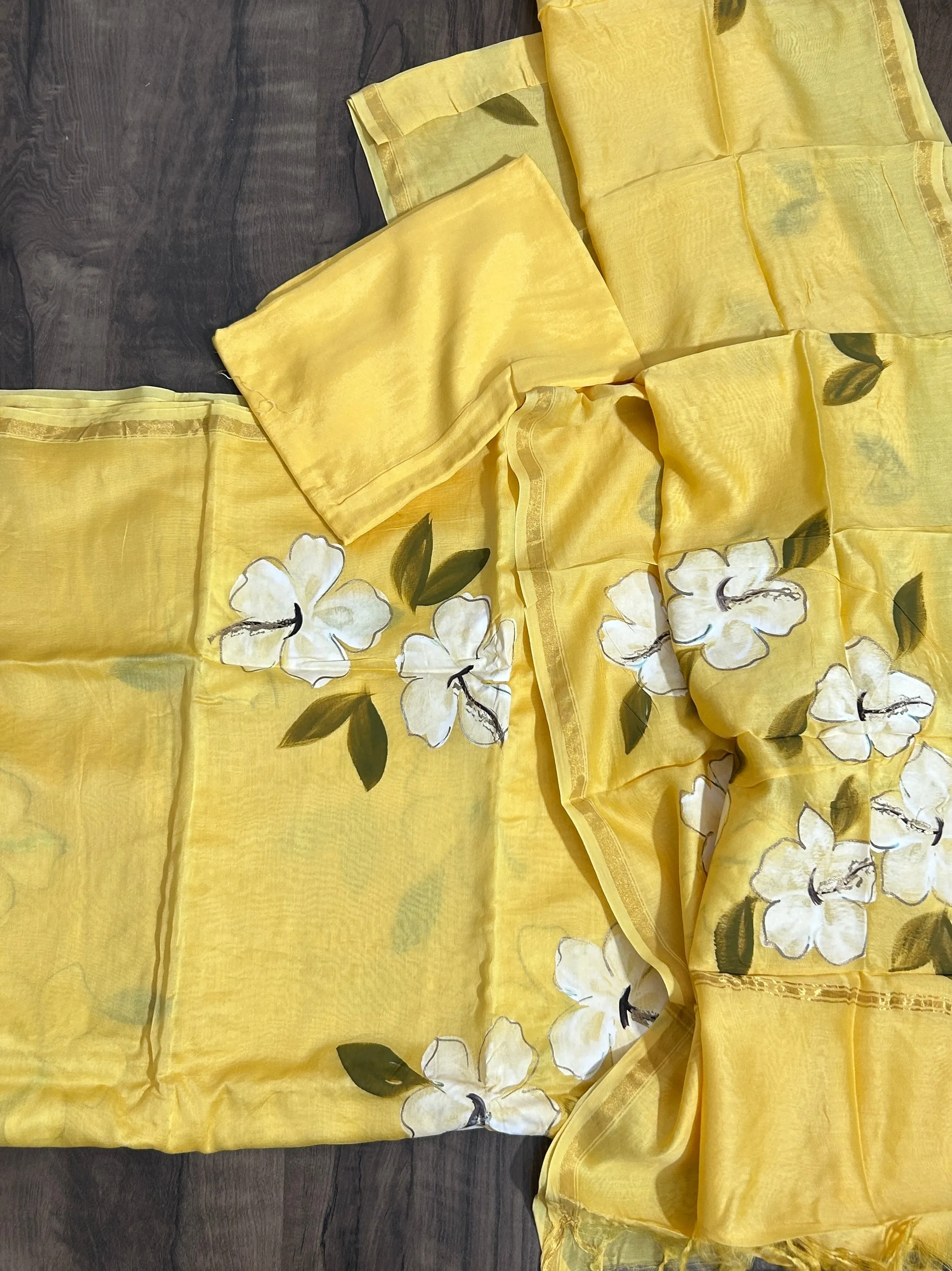 Hand Painted Chanderi Silk Cotton Dress Material