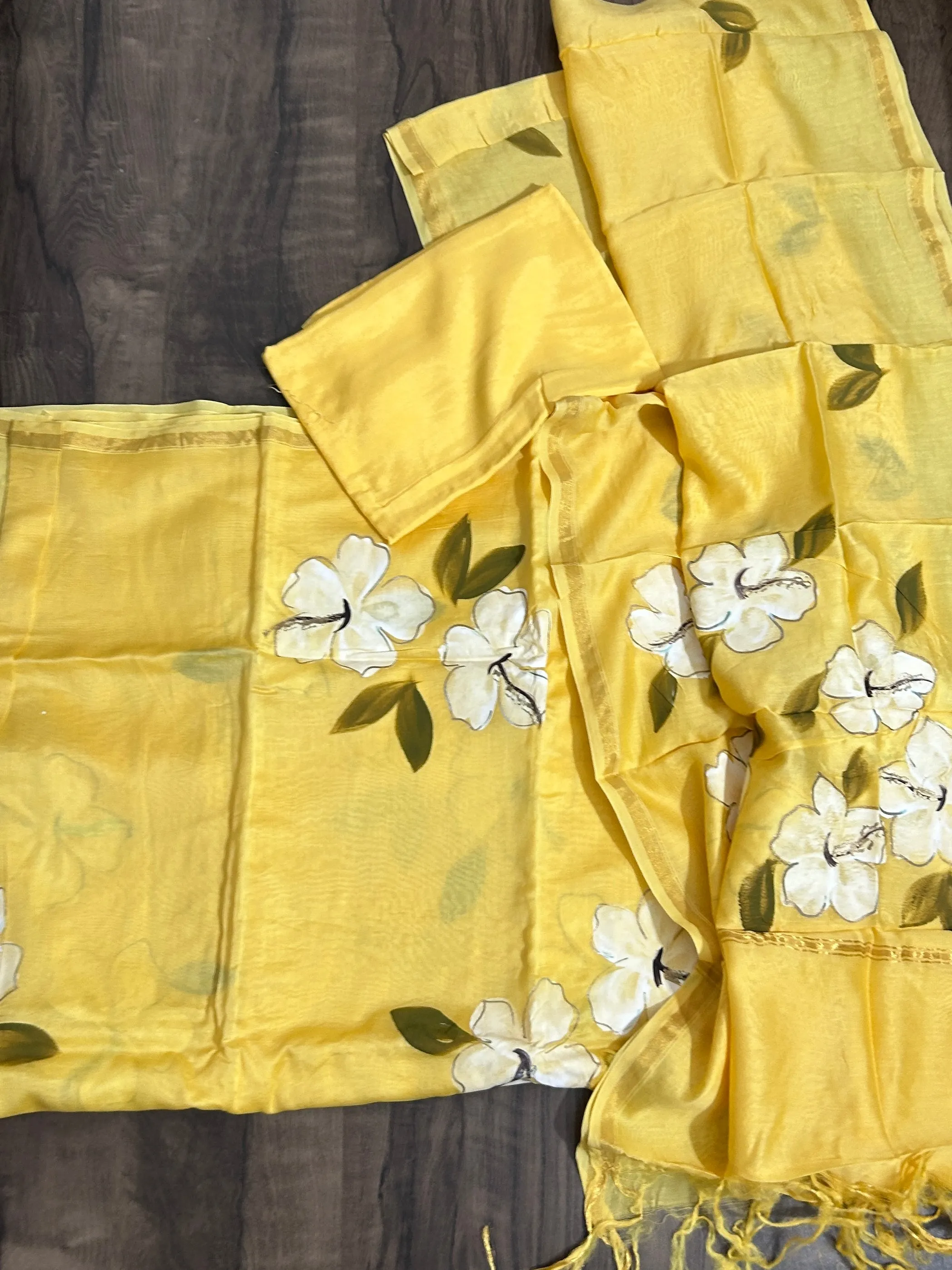 Hand Painted Chanderi Silk Cotton Dress Material