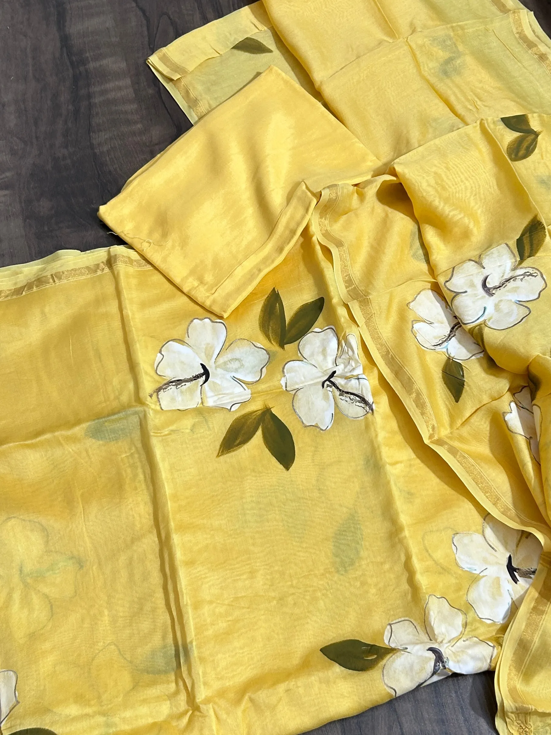Hand Painted Chanderi Silk Cotton Dress Material