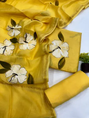 Hand Painted Chanderi Silk Cotton Dress Material