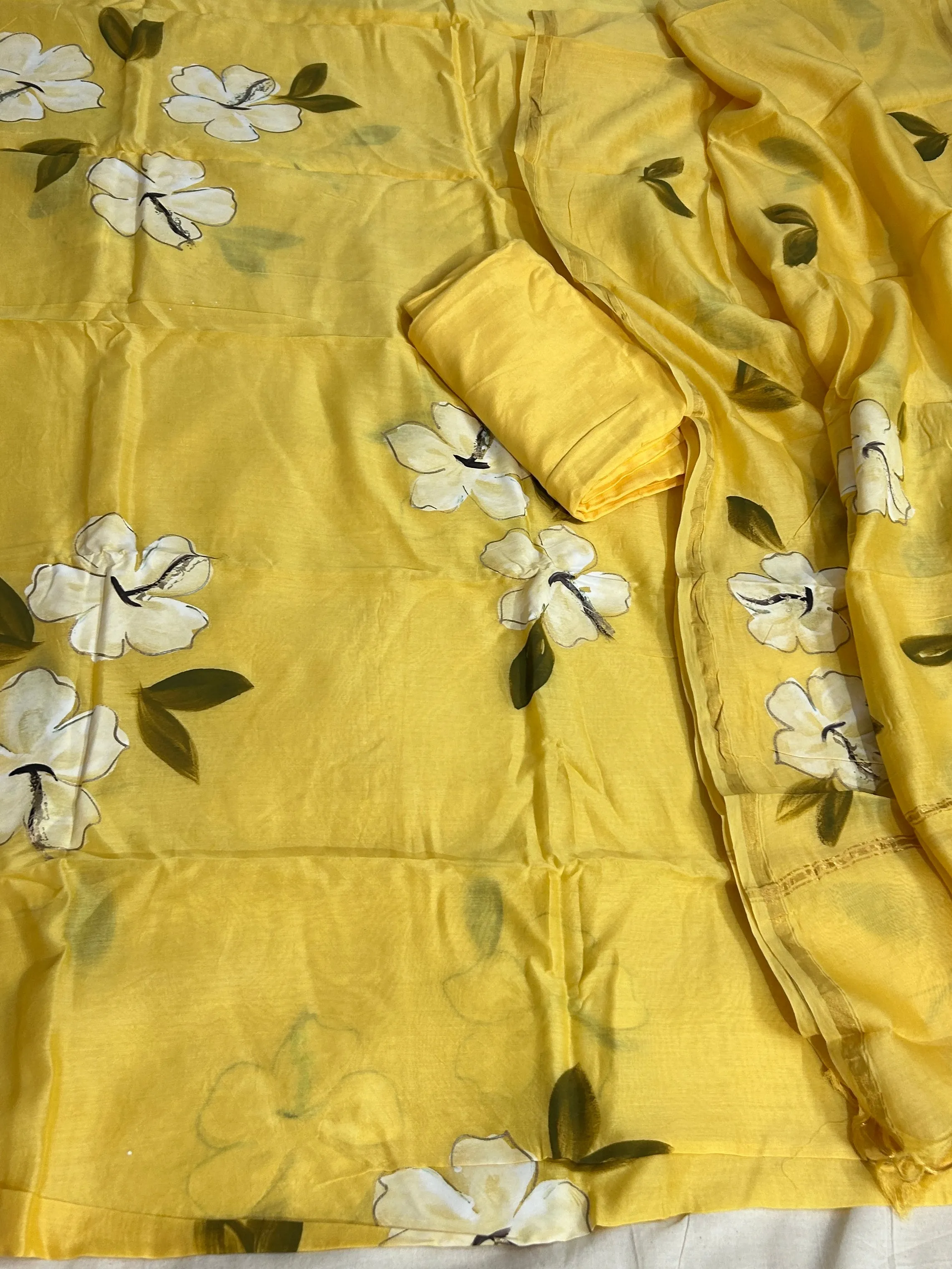 Hand Painted Chanderi Silk Cotton Dress Material