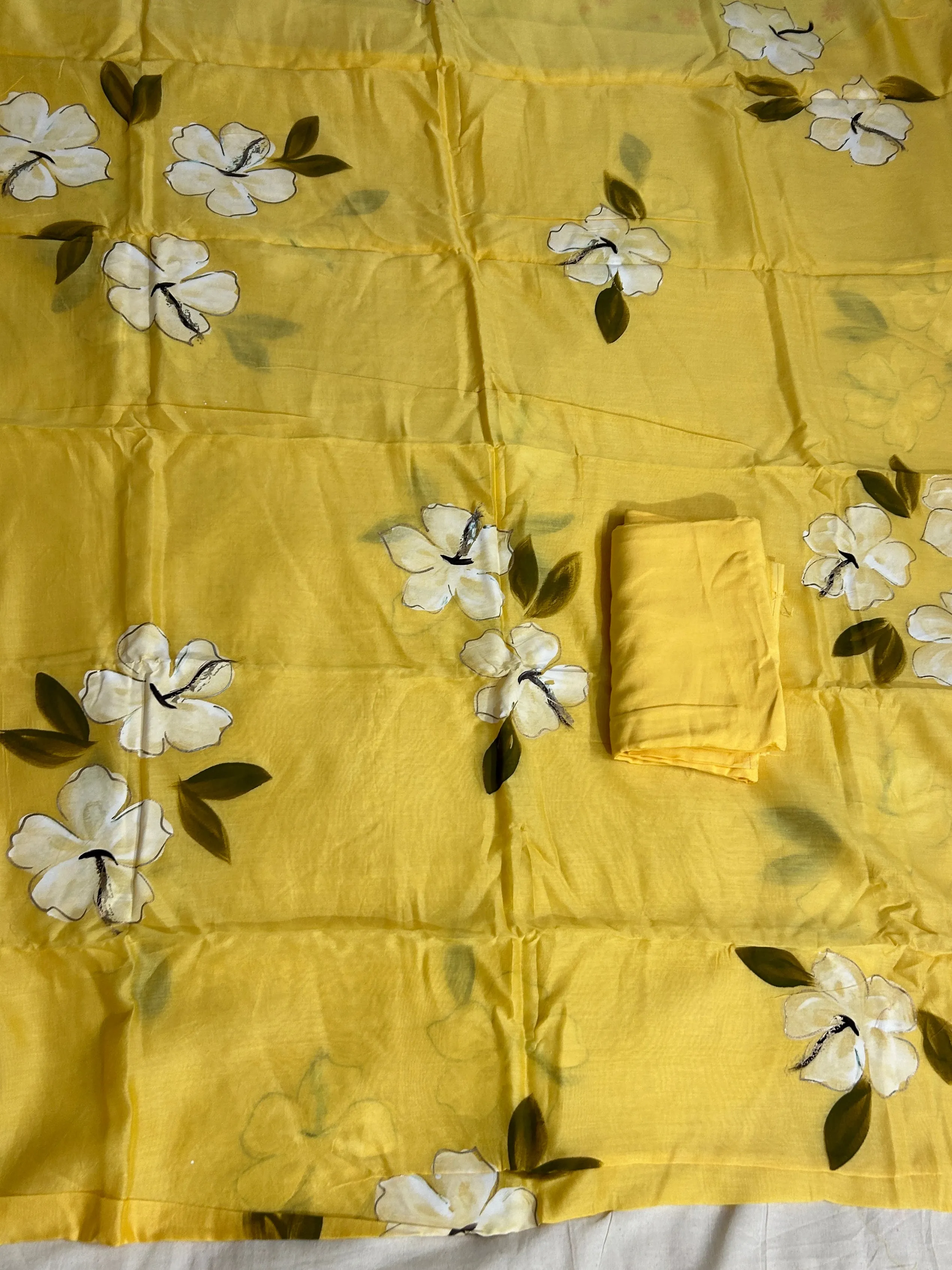 Hand Painted Chanderi Silk Cotton Dress Material
