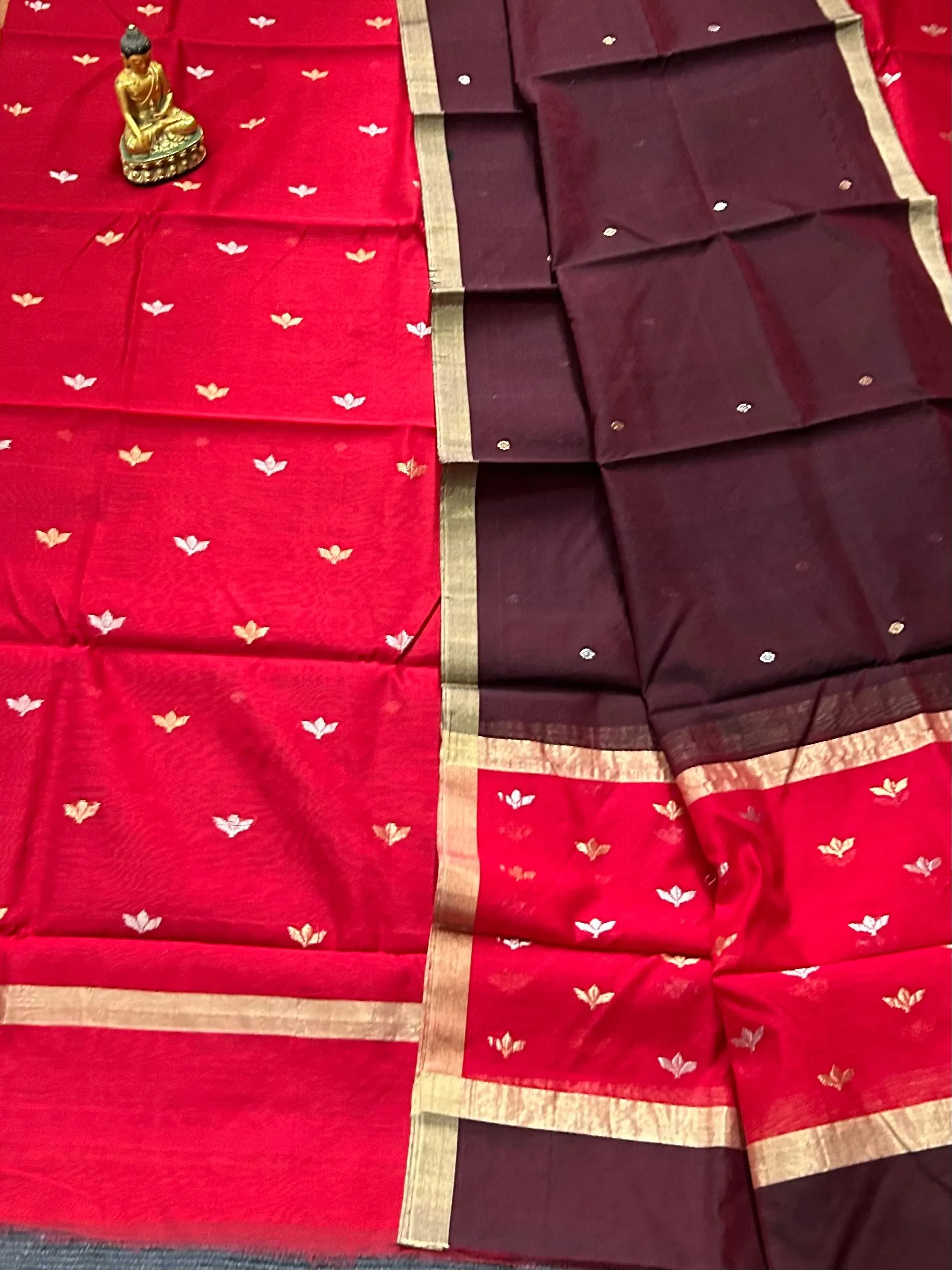 Handloom Chanderi Silk Top Dupatta Set with Weaving Gold Silver Bootis