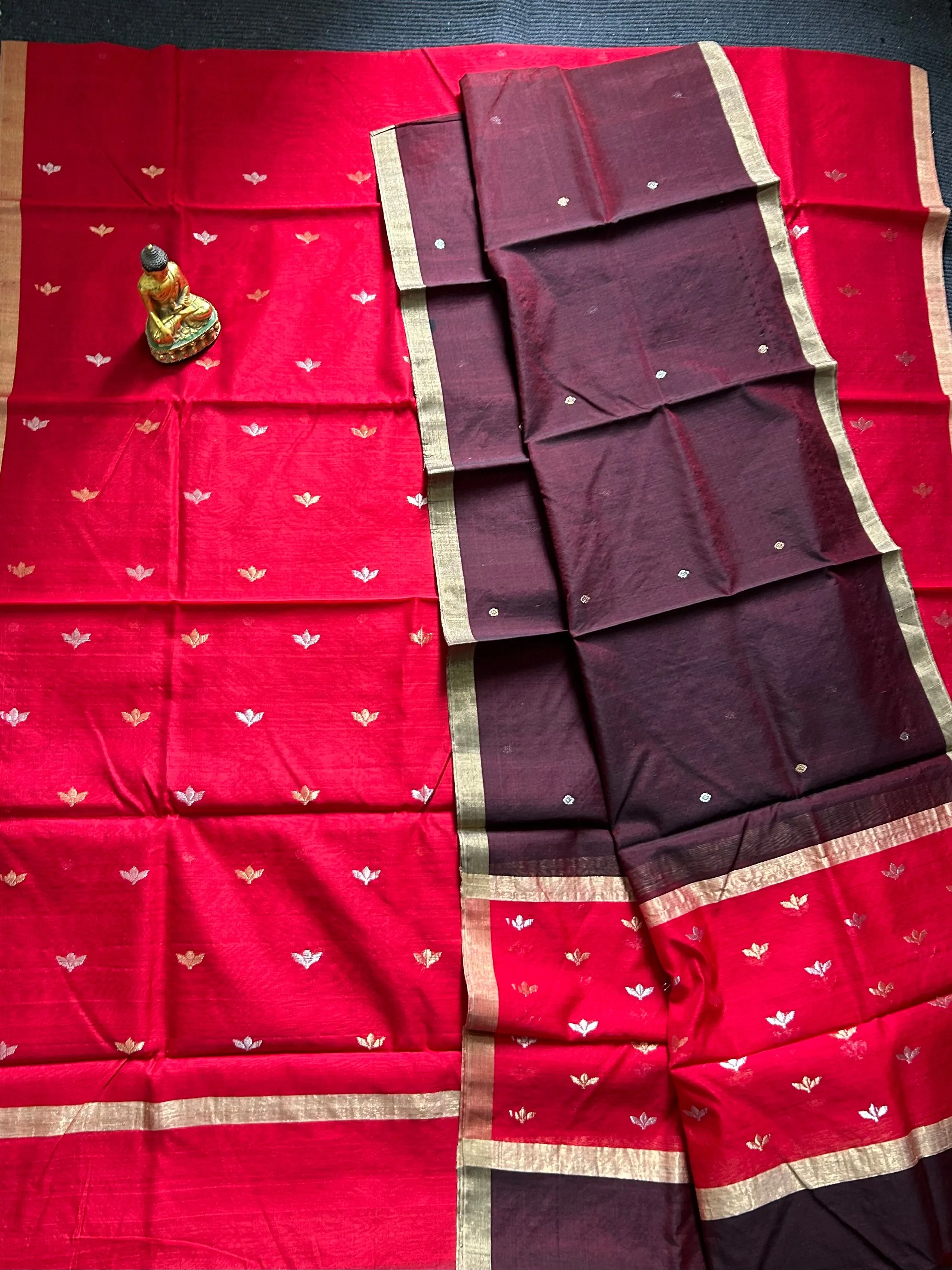 Handloom Chanderi Silk Top Dupatta Set with Weaving Gold Silver Bootis