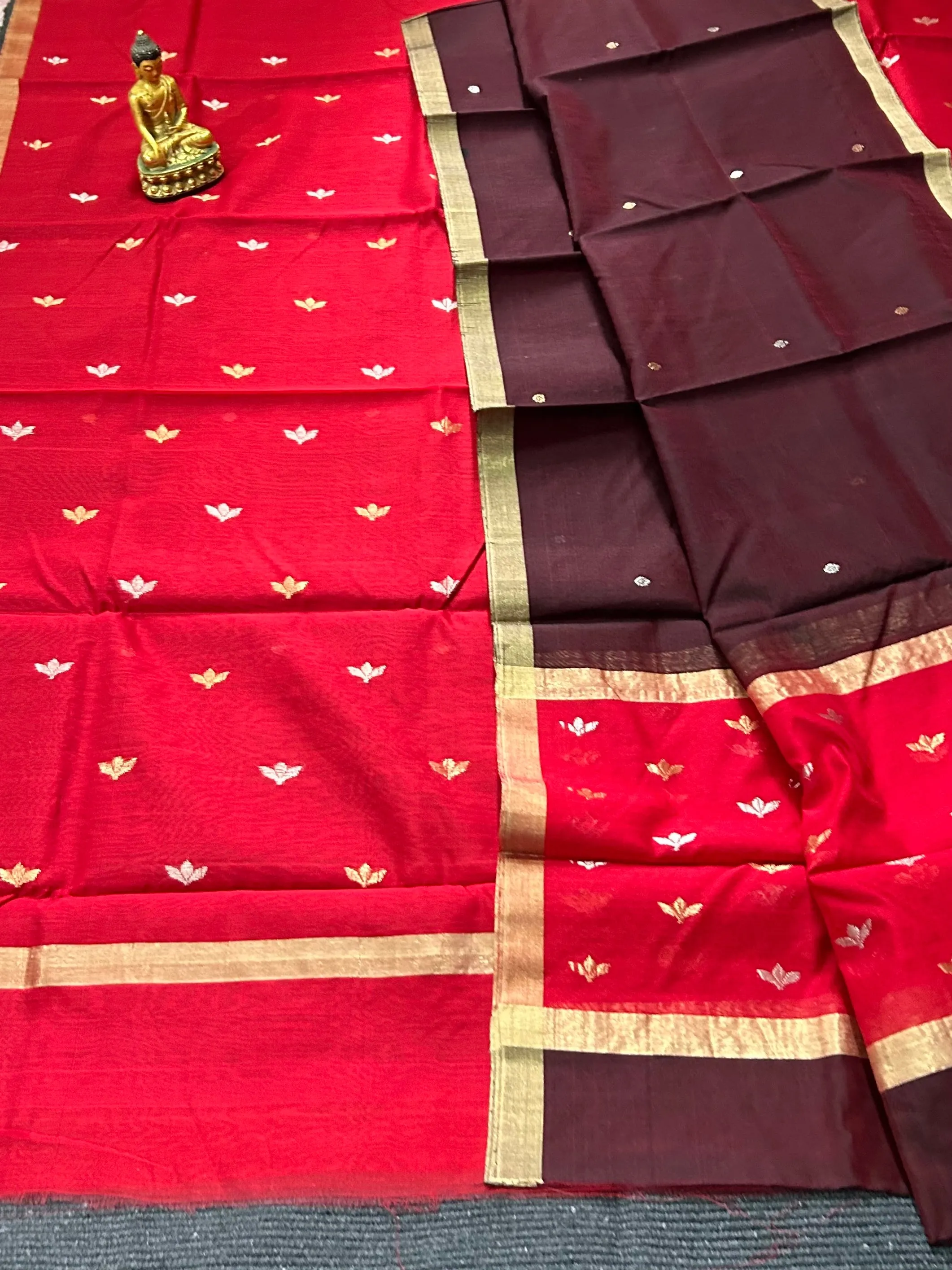Handloom Chanderi Silk Top Dupatta Set with Weaving Gold Silver Bootis