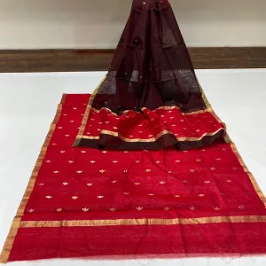 Handloom Chanderi Silk Top Dupatta Set with Weaving Gold Silver Bootis