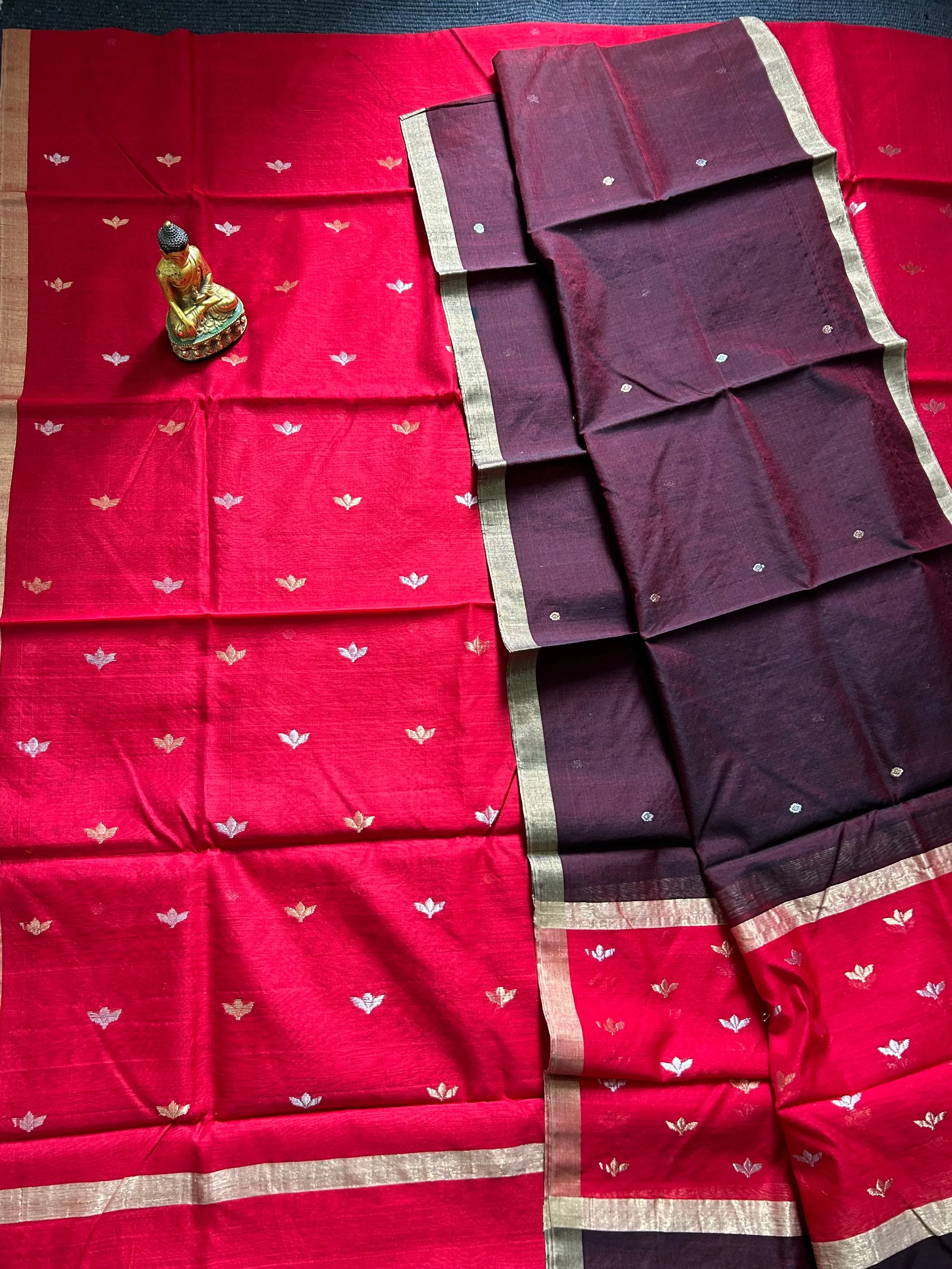 Handloom Chanderi Silk Top Dupatta Set with Weaving Gold Silver Bootis