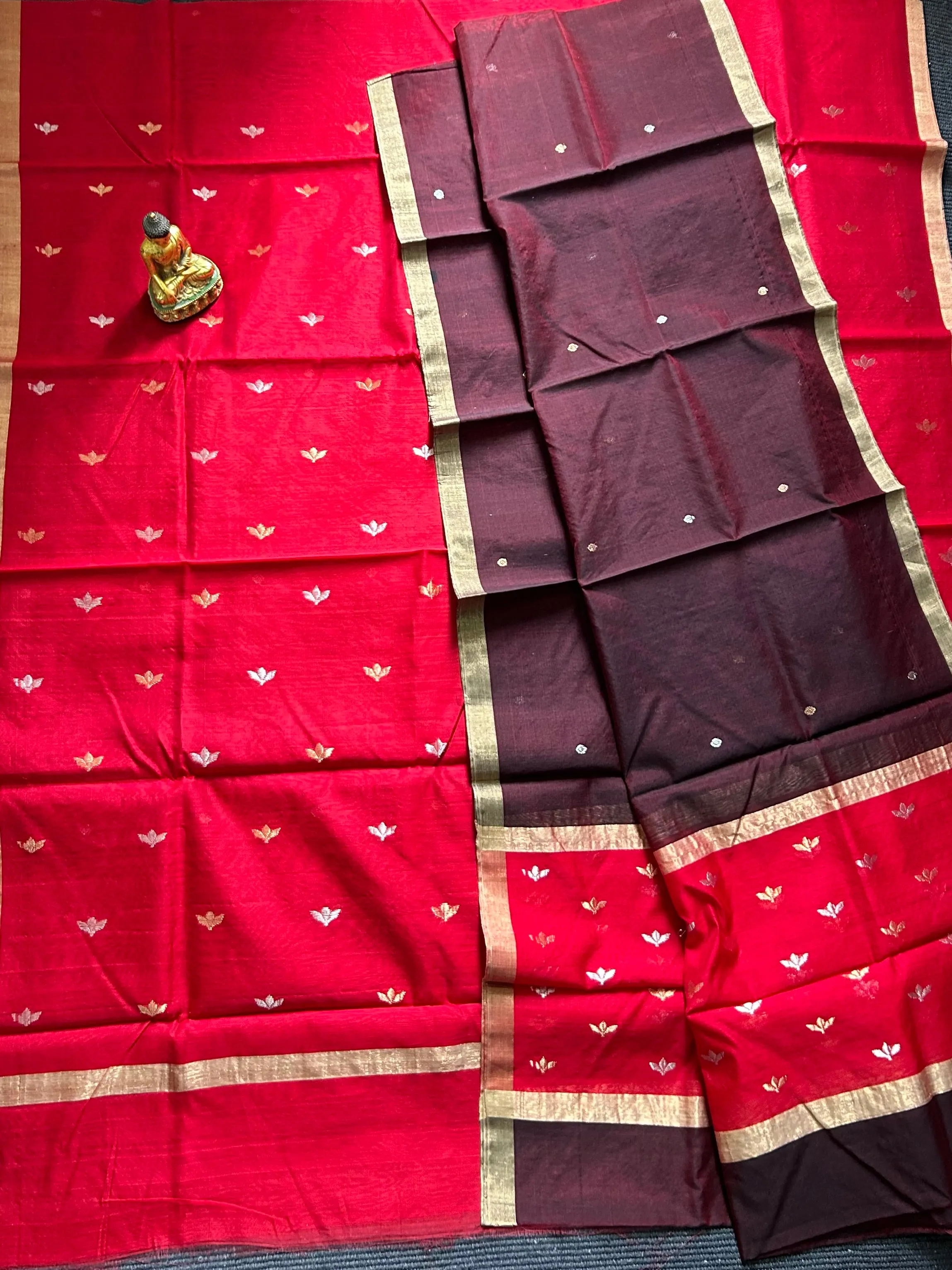 Handloom Chanderi Silk Top Dupatta Set with Weaving Gold Silver Bootis