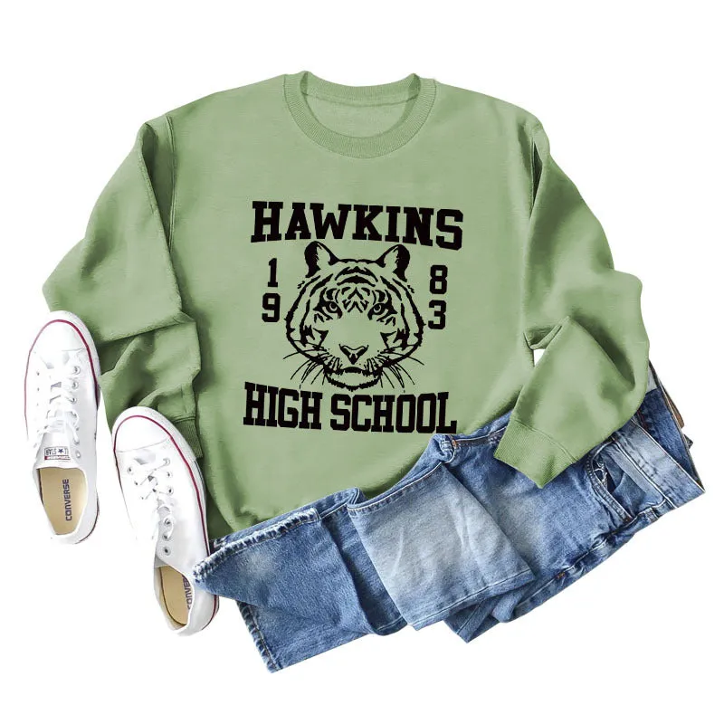 Hawkins 1893 High Letter Round Neck Fashion Loose Long Sleeve Sweater for Women