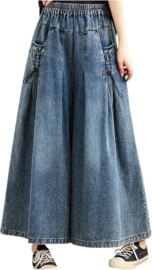 High Waisted Baggy Wide Leg Jeans for Women, Fashion Elastic Waist Casual Denim Pants Oversized Relax Fit Trousers