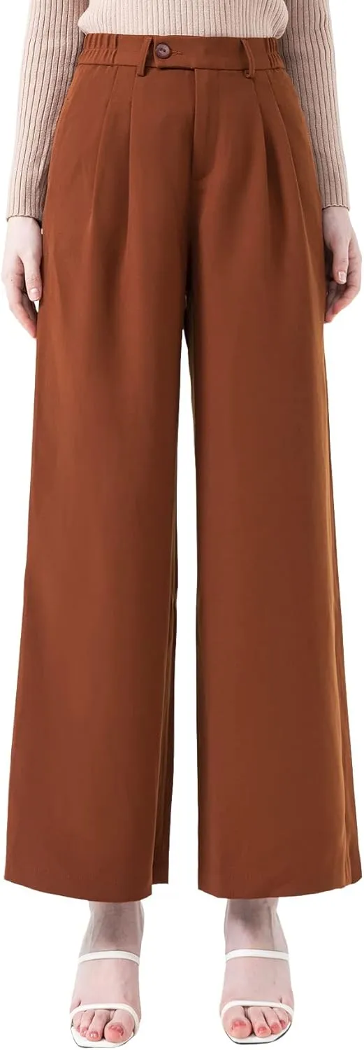 High Waisted Petite Wide Leg 70s Work Pants Palazzo for Office Casual Business Women