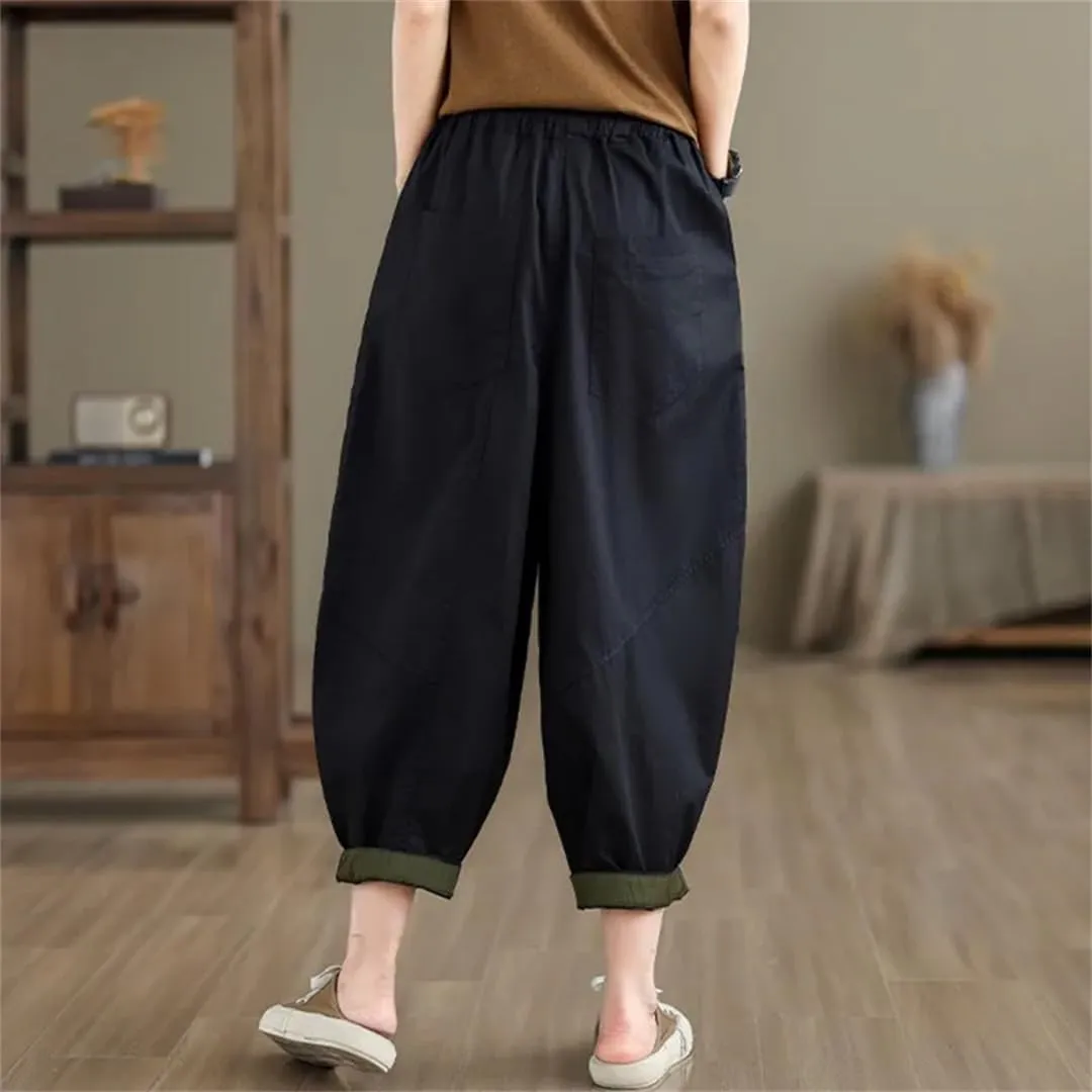 Hndudnff Women Patchwork Casual Harem Pants Streetwear Big Pocket Loose Ankle-Length Casual Pants