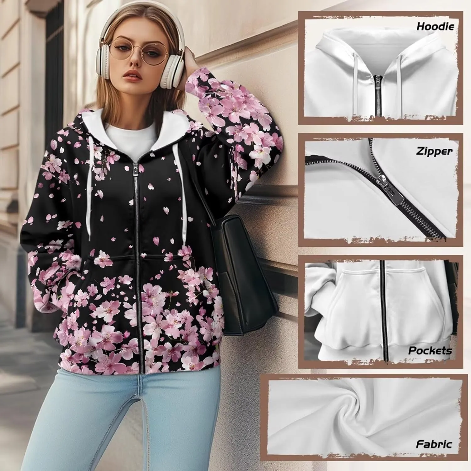 Horeset Women Hoodie Sweatshirt Oversize Pullover Tops with Zipper Long-Sleeve Loose Fitting Outwear