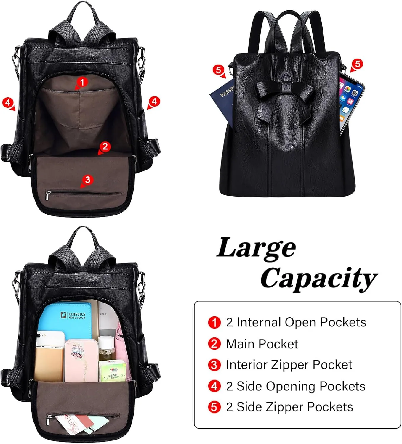 HUA ANGEL Women's Leather Backpack Purse Anti-Theft Daypacks for Travel College Office Shopping Carry on Bags Everyday Use