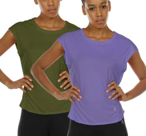 icyzone Workout T-Shirt for Women - Fitness Gym Yoga Running Exercise Cap Sleeves Tops