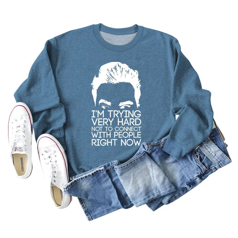 I'M TRYING VERY HARD Letters Round Neck Print Long-sleeved Large Size Sweater