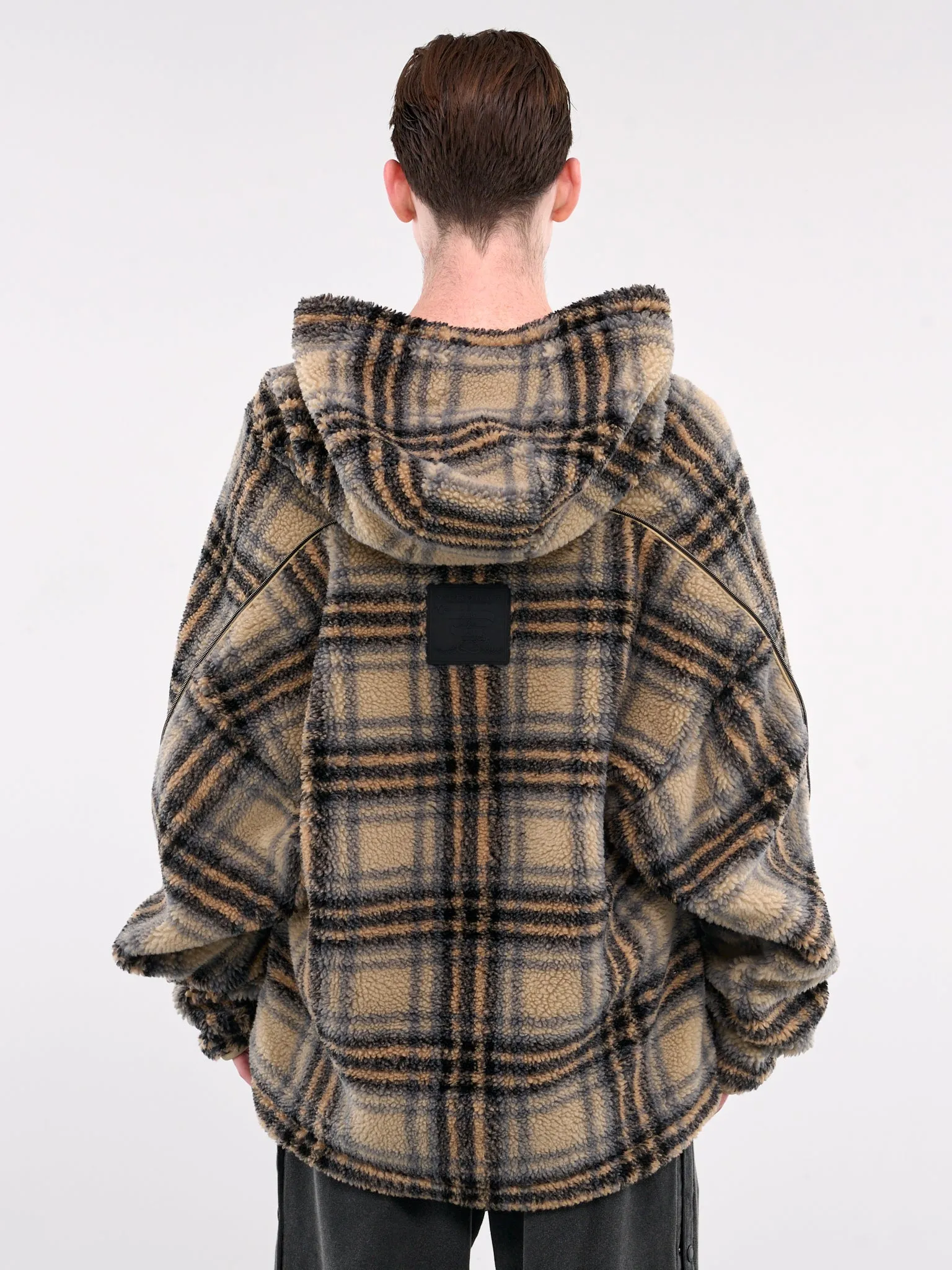 Insert Hood Fleece Pullover (209JA003-F571-BEIGE-BLACK-CHEC)
