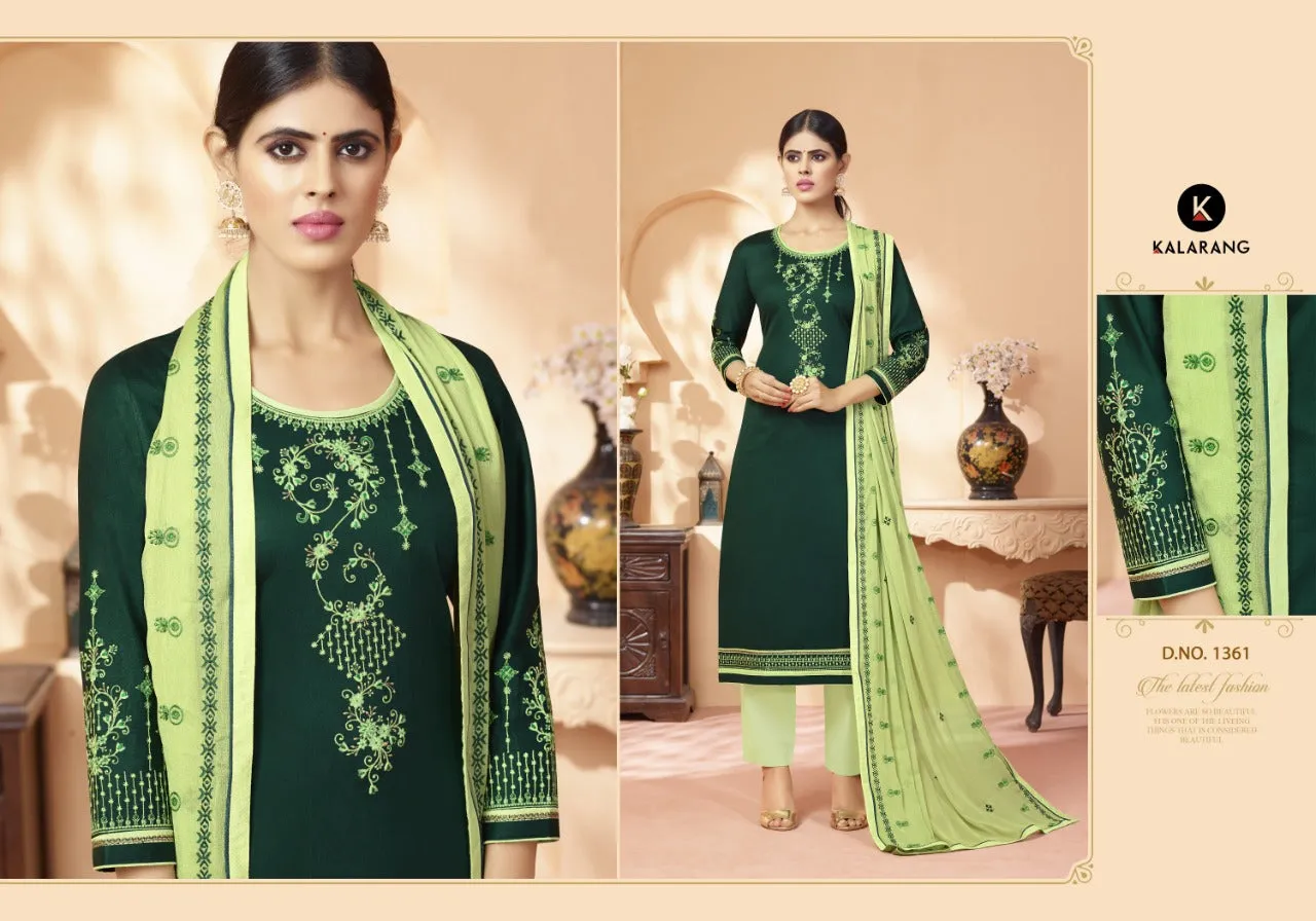 Kalarang Fashion Sashiya Jam Satin Embroidery Work Salwar Suits