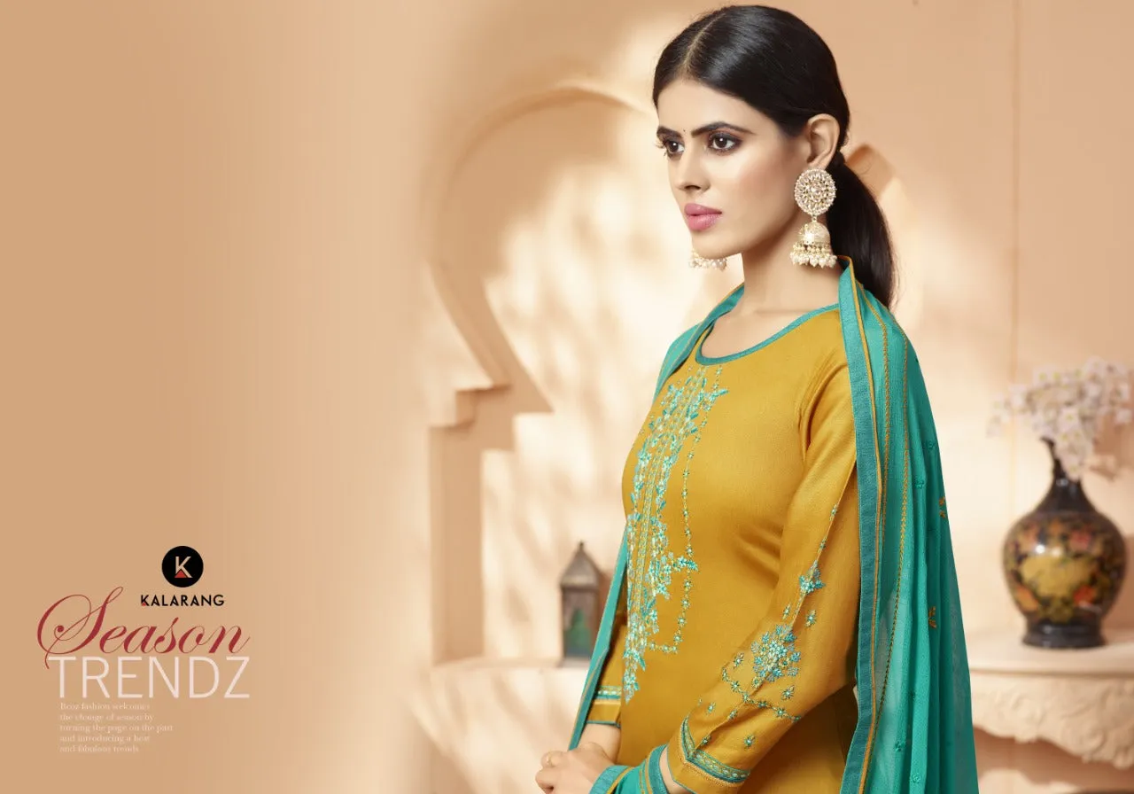 Kalarang Fashion Sashiya Jam Satin Embroidery Work Salwar Suits