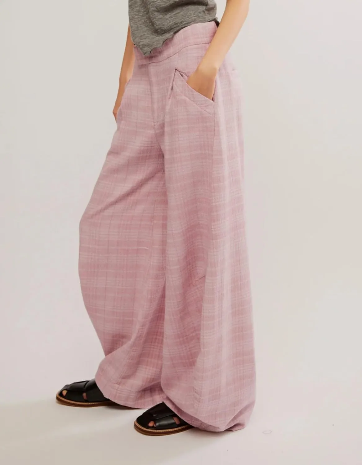 Kedera Women Vintage Tartan Plaid Print Wide Leg Pants High Waisted Baggy Trousers Casual Business Work Slacks