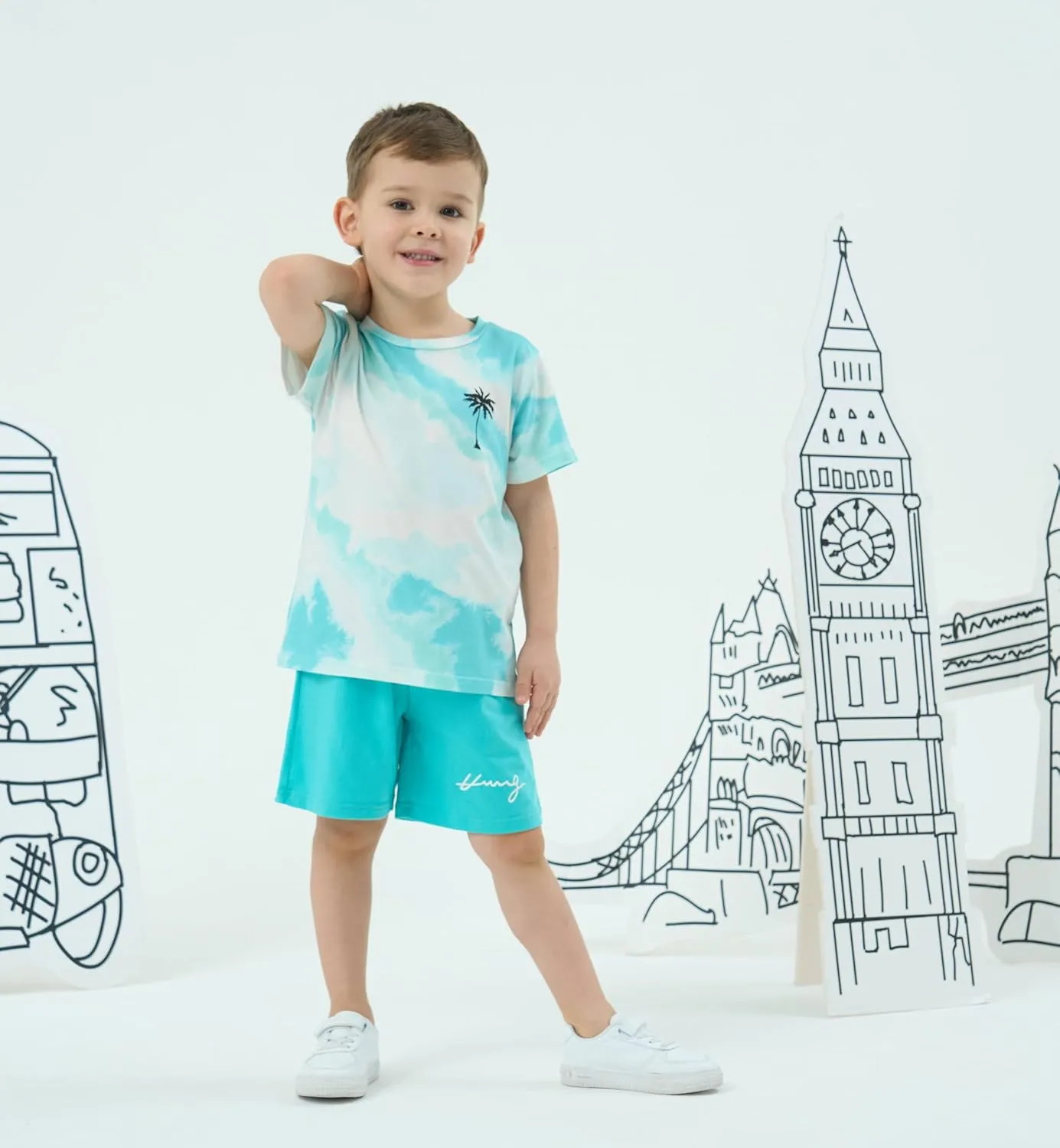 Kid Toddler Baby Boys Clothes Tie-dye Palm Leaf Top 2Pcs Summer Shorts Set
