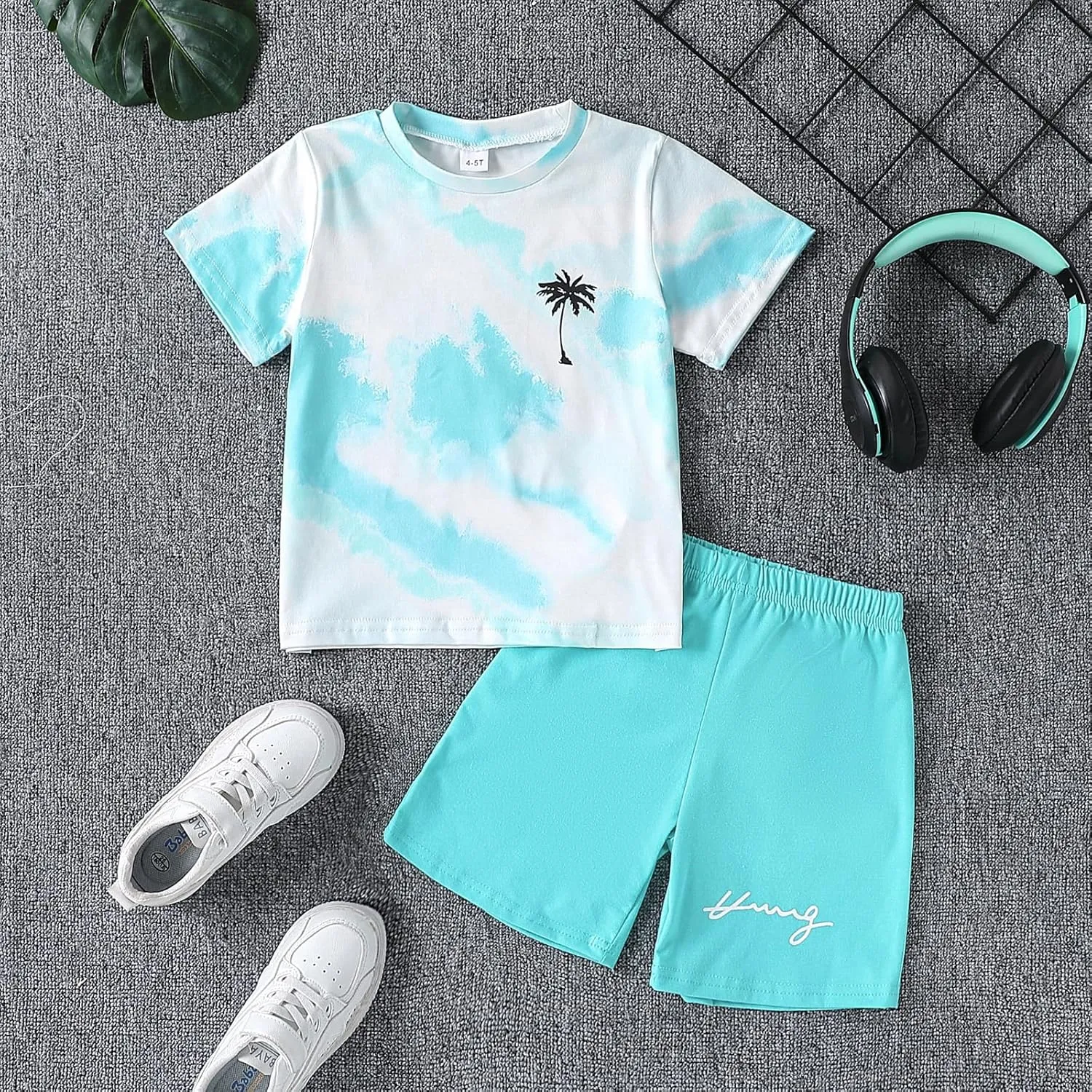 Kid Toddler Baby Boys Clothes Tie-dye Palm Leaf Top 2Pcs Summer Shorts Set