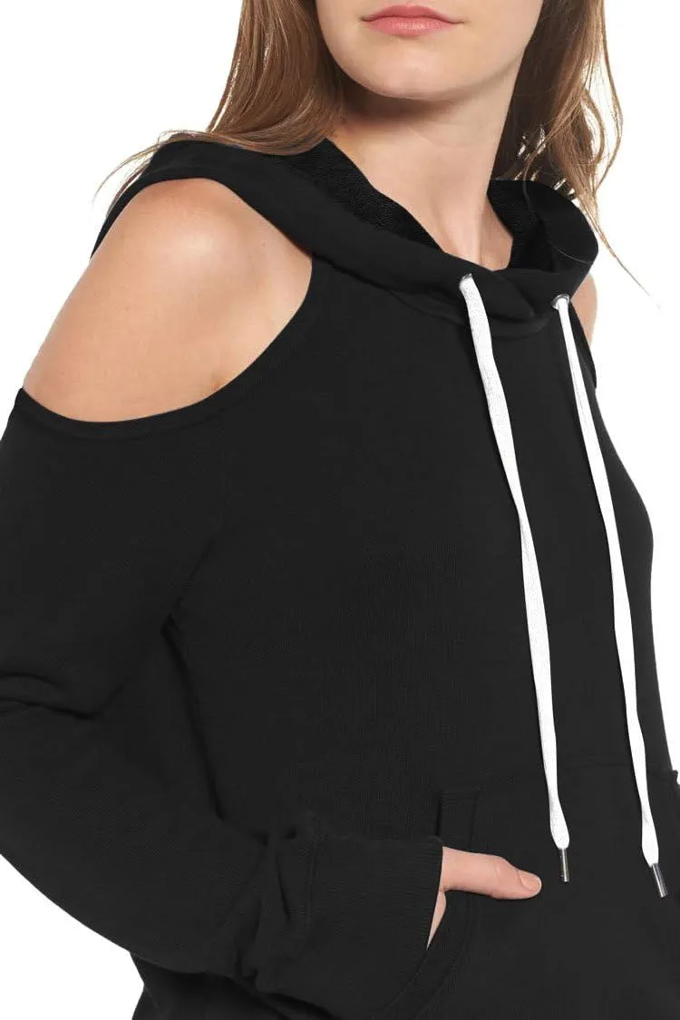 Kisscynest Womens Sweatshirts Cold Shoulder Hoodies Pullover Cut Out Tops Fall Fashion 2024 Y2k Clothes
