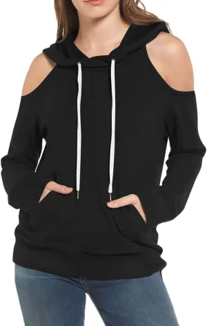 Kisscynest Womens Sweatshirts Cold Shoulder Hoodies Pullover Cut Out Tops Fall Fashion 2024 Y2k Clothes