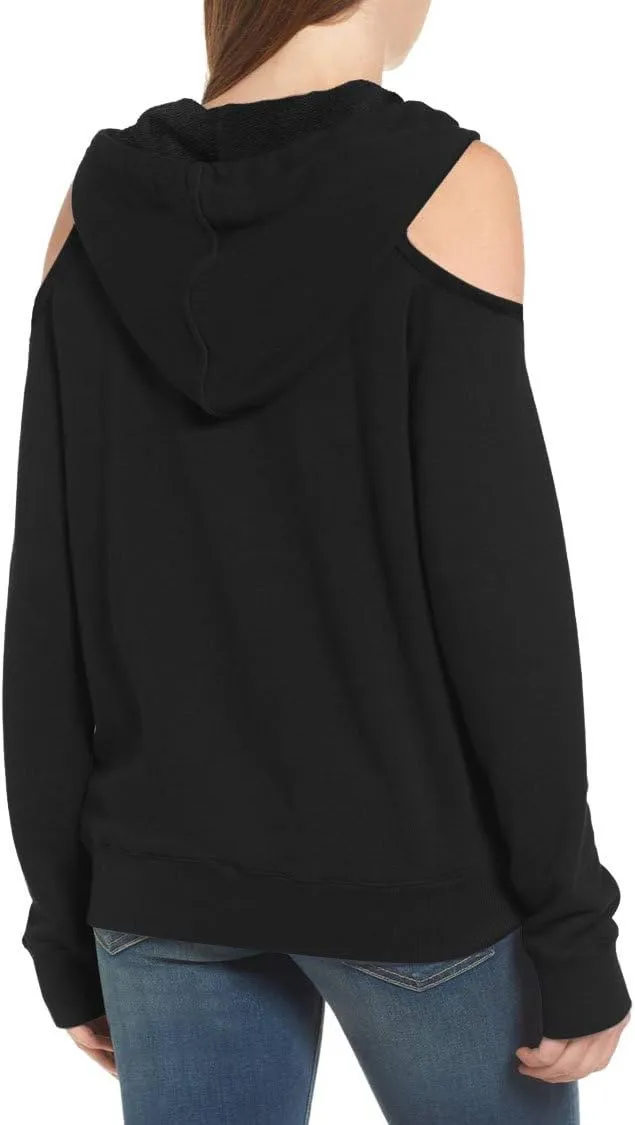 Kisscynest Womens Sweatshirts Cold Shoulder Hoodies Pullover Cut Out Tops Fall Fashion 2024 Y2k Clothes