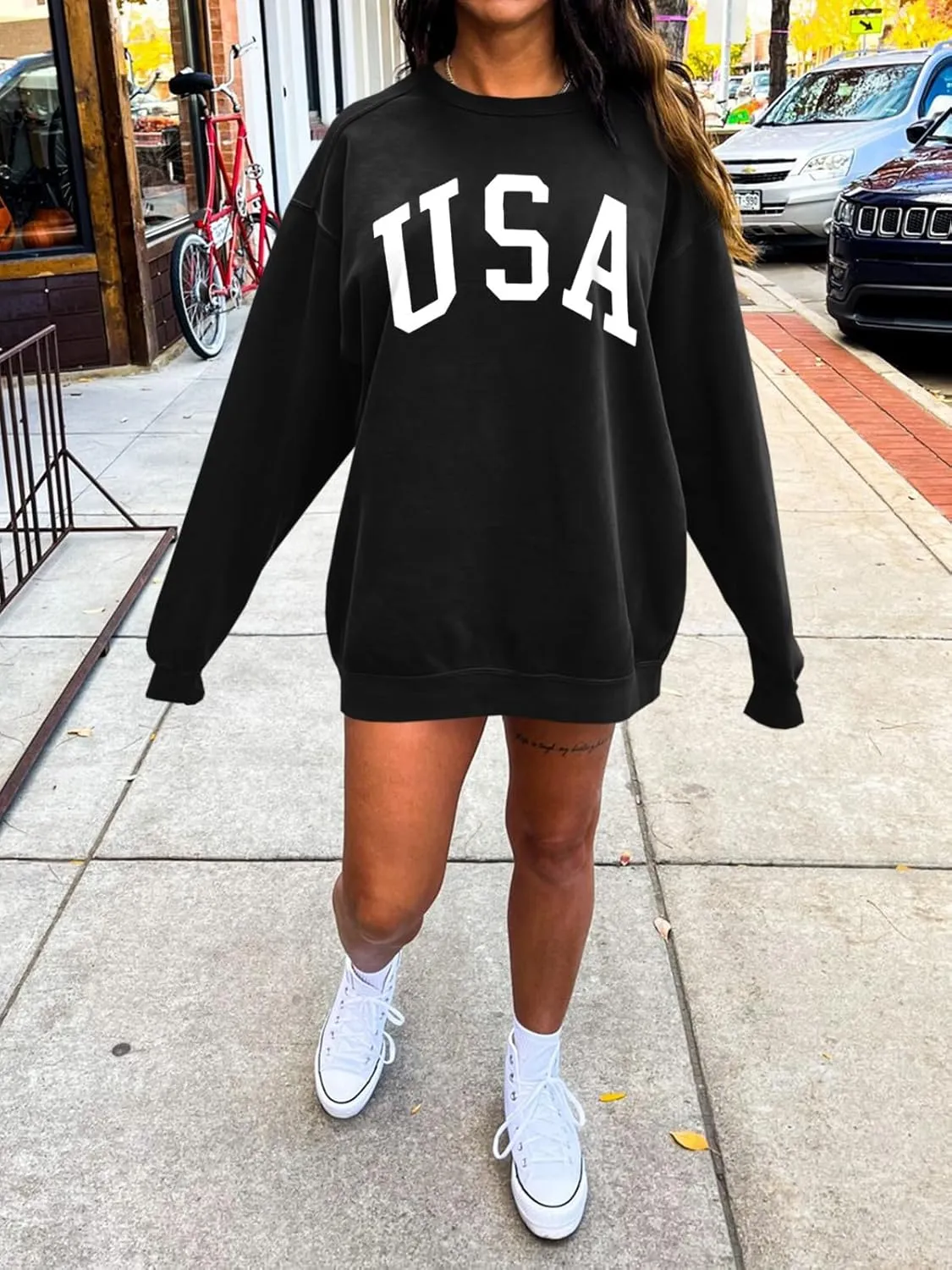 Langwyqu Women's Oversized Sweatshirt Los Angeles California Crewneck Long Sleeve Casual Loose Pullover Tops