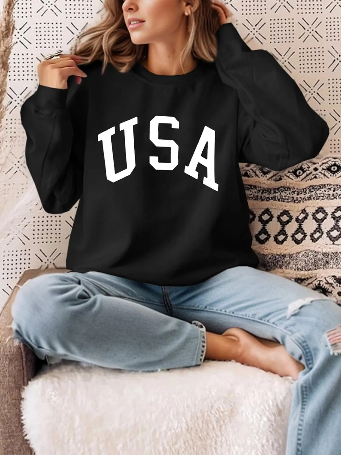 Langwyqu Women's Oversized Sweatshirt Los Angeles California Crewneck Long Sleeve Casual Loose Pullover Tops