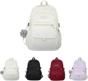 Large Capacity Backpack Aesthetic Cute Outdoor 15.6-Inch Laptop Computer Daypack (Beige)