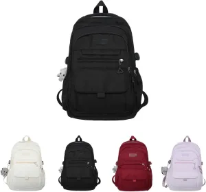 Large Capacity Backpack Aesthetic Cute Outdoor 15.6-Inch Laptop Computer Daypack (Black)