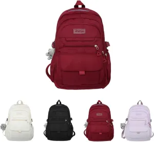 Large Capacity Backpack Aesthetic Cute Outdoor 15.6-Inch Laptop Computer Daypack (Burgundy)