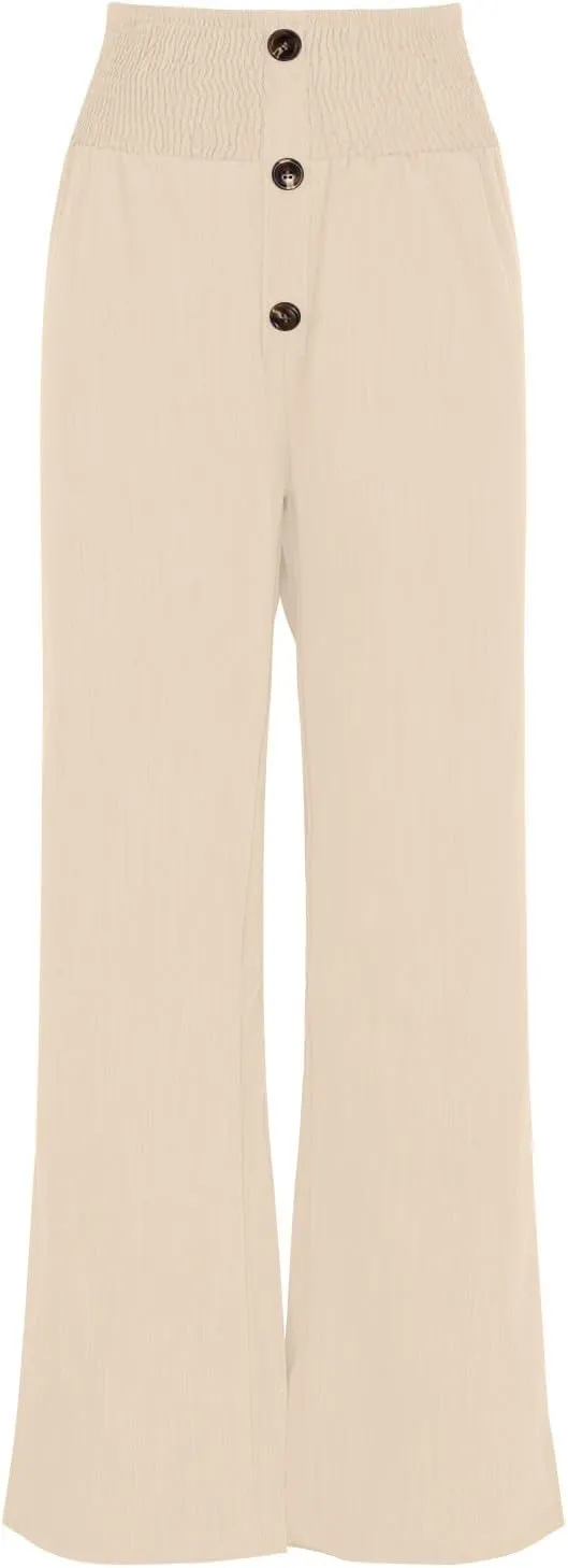 Lastesso Wide Leg Pants Woman Cotton Linen Summer Palazzo Pants Trendy High Waisted Palazzo Trousers Lightweight Boho Clothes
