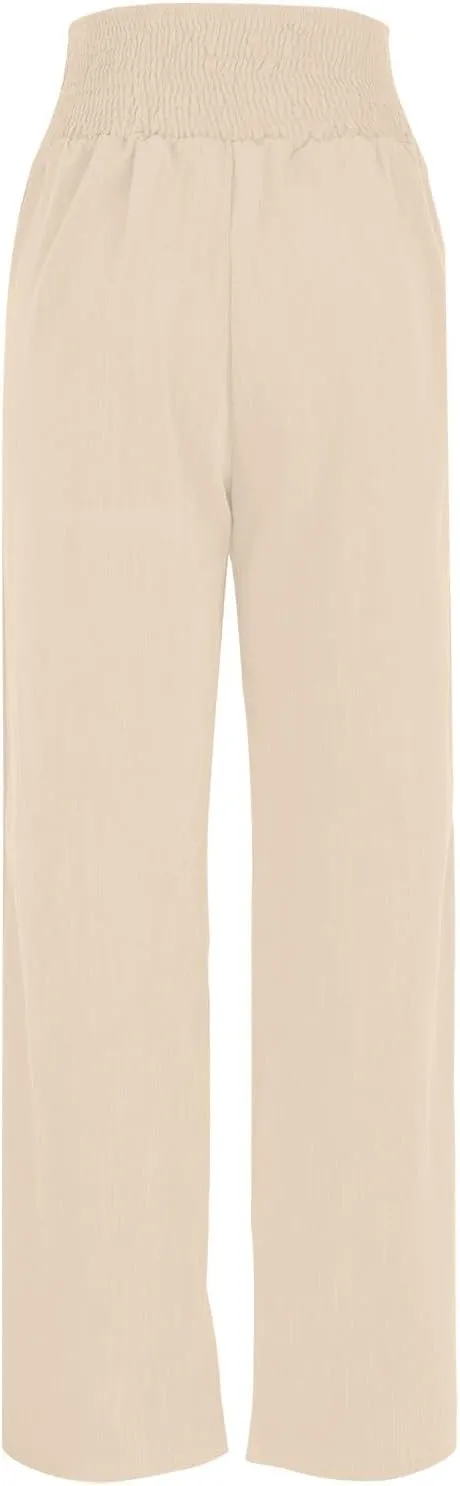 Lastesso Wide Leg Pants Woman Cotton Linen Summer Palazzo Pants Trendy High Waisted Palazzo Trousers Lightweight Boho Clothes
