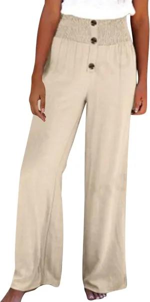 Lastesso Wide Leg Pants Woman Cotton Linen Summer Palazzo Pants Trendy High Waisted Palazzo Trousers Lightweight Boho Clothes