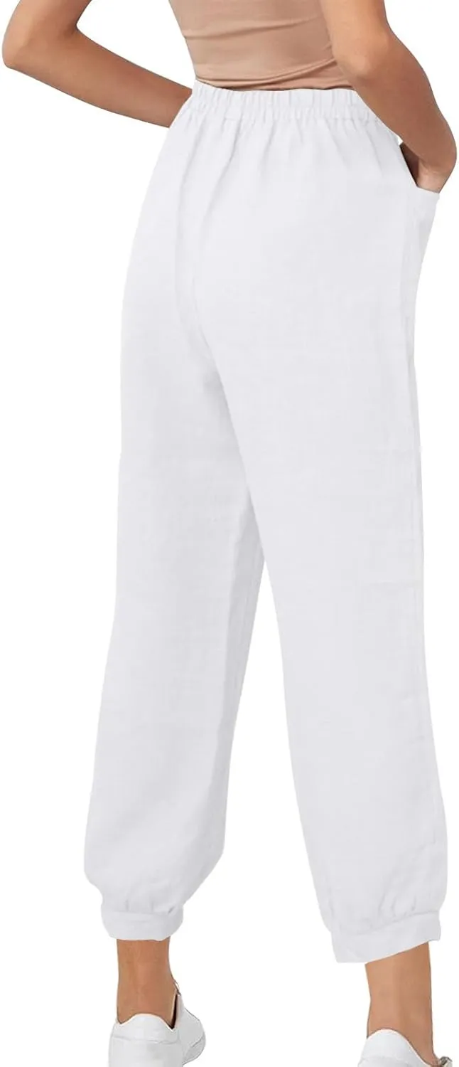 Lastesso Womens Linen Pants Lightweight Summer Boho Trousers Casual Cotton Vacation Going Out Capris Outfits with Pockets