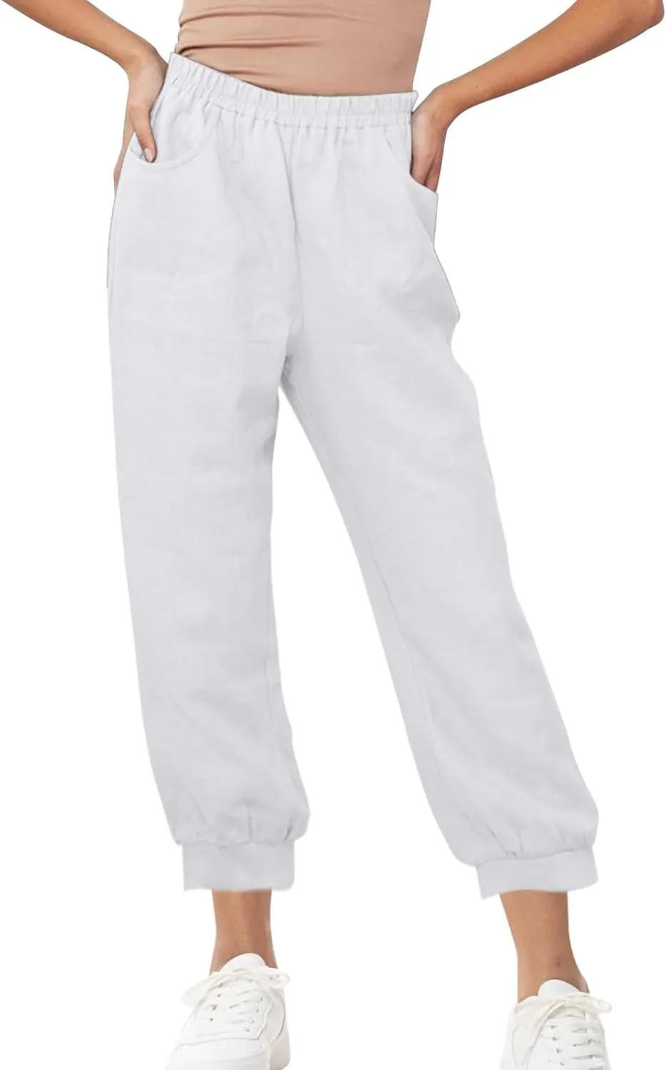 Lastesso Womens Linen Pants Lightweight Summer Boho Trousers Casual Cotton Vacation Going Out Capris Outfits with Pockets