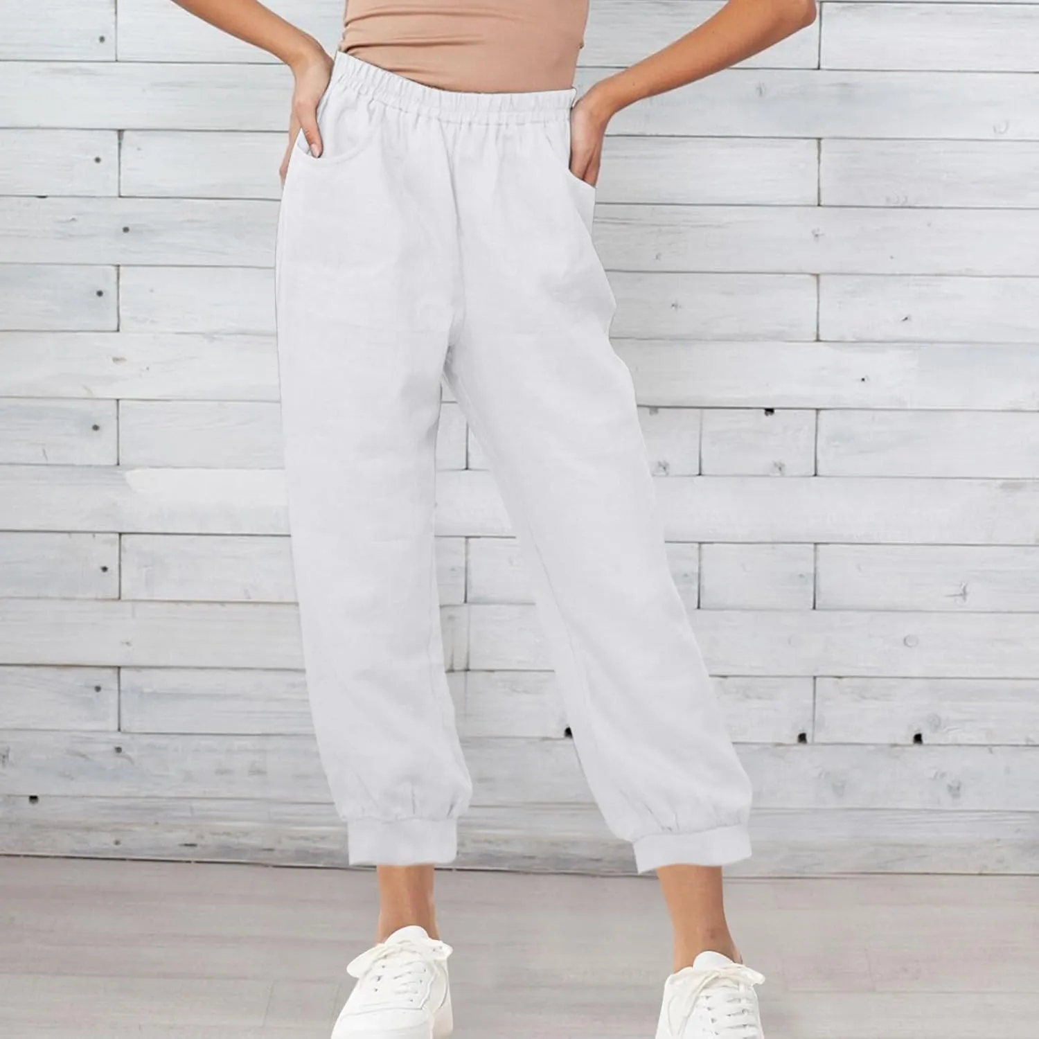 Lastesso Womens Linen Pants Lightweight Summer Boho Trousers Casual Cotton Vacation Going Out Capris Outfits with Pockets