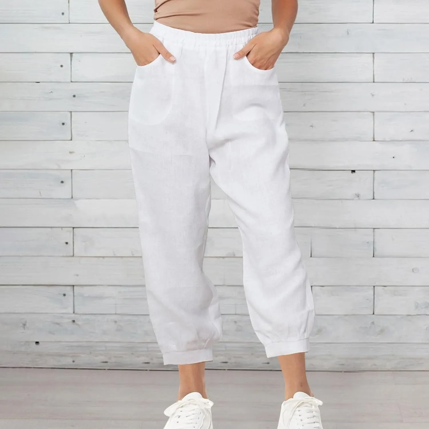 Lastesso Womens Linen Pants Lightweight Summer Boho Trousers Casual Cotton Vacation Going Out Capris Outfits with Pockets