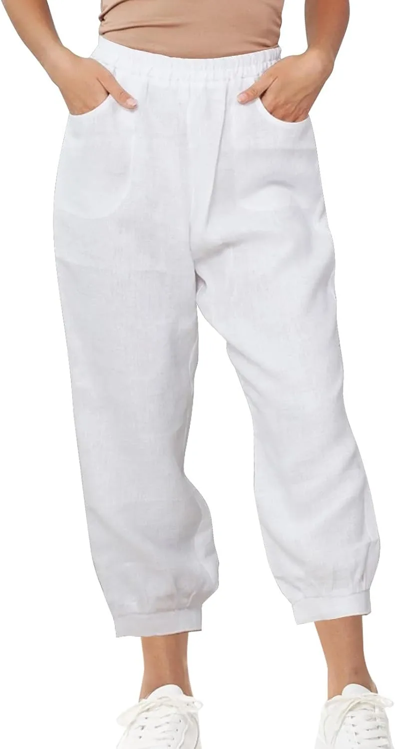 Lastesso Womens Linen Pants Lightweight Summer Boho Trousers Casual Cotton Vacation Going Out Capris Outfits with Pockets