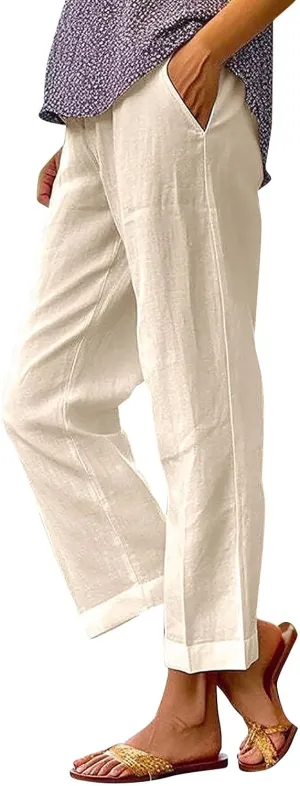 LCMTWX Womens Cotton Linen Palazzo Pants Pants Long Drawstring Linen Women Waist Cotton Casual Pants Women Linen Palazzo
