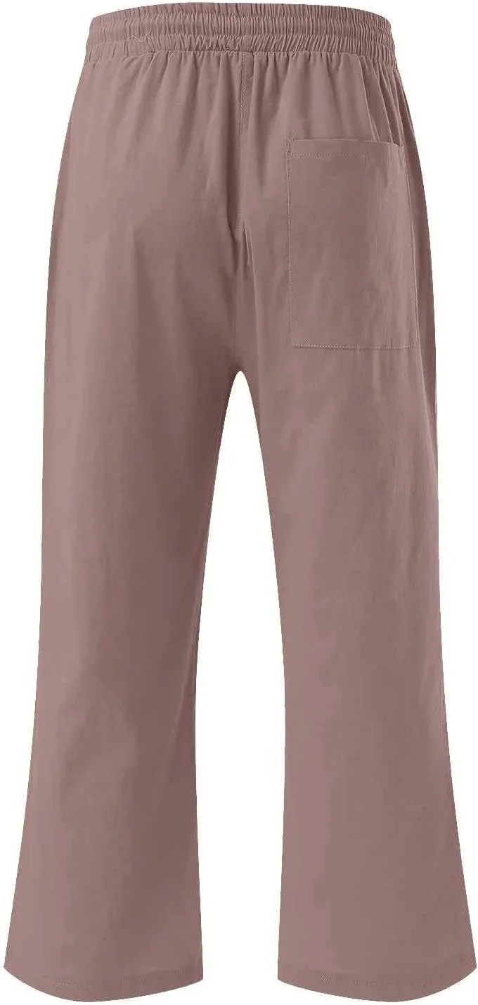 Lightweight Linen Pants Women Linen Pant Drawstring Elastic Trousers Comfy Straight Leg Linen Blend Pants Linen Outfit