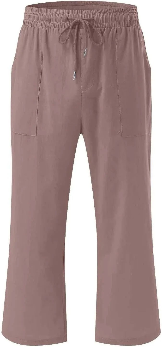 Lightweight Linen Pants Women Linen Pant Drawstring Elastic Trousers Comfy Straight Leg Linen Blend Pants Linen Outfit