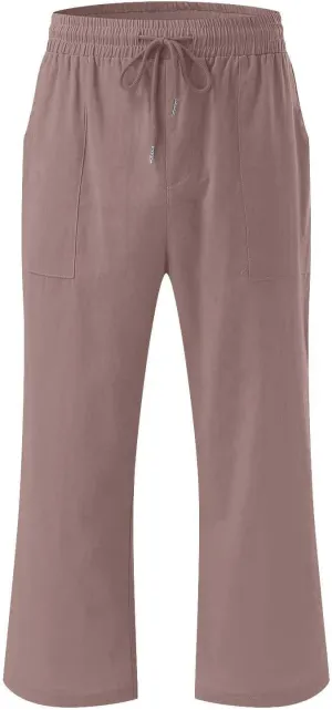 Lightweight Linen Pants Women Linen Pant Drawstring Elastic Trousers Comfy Straight Leg Linen Blend Pants Linen Outfit