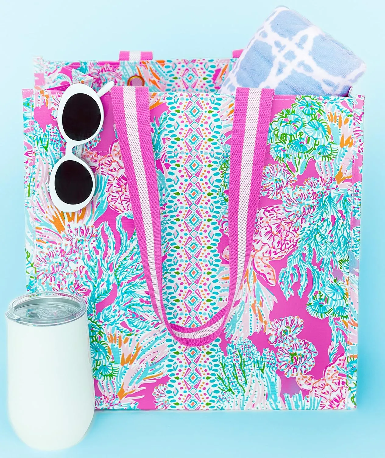 Lilly Pulitzer Market Shopper Bag, Reusable Grocery Tote, Shoulder Bag for Produce or Travel